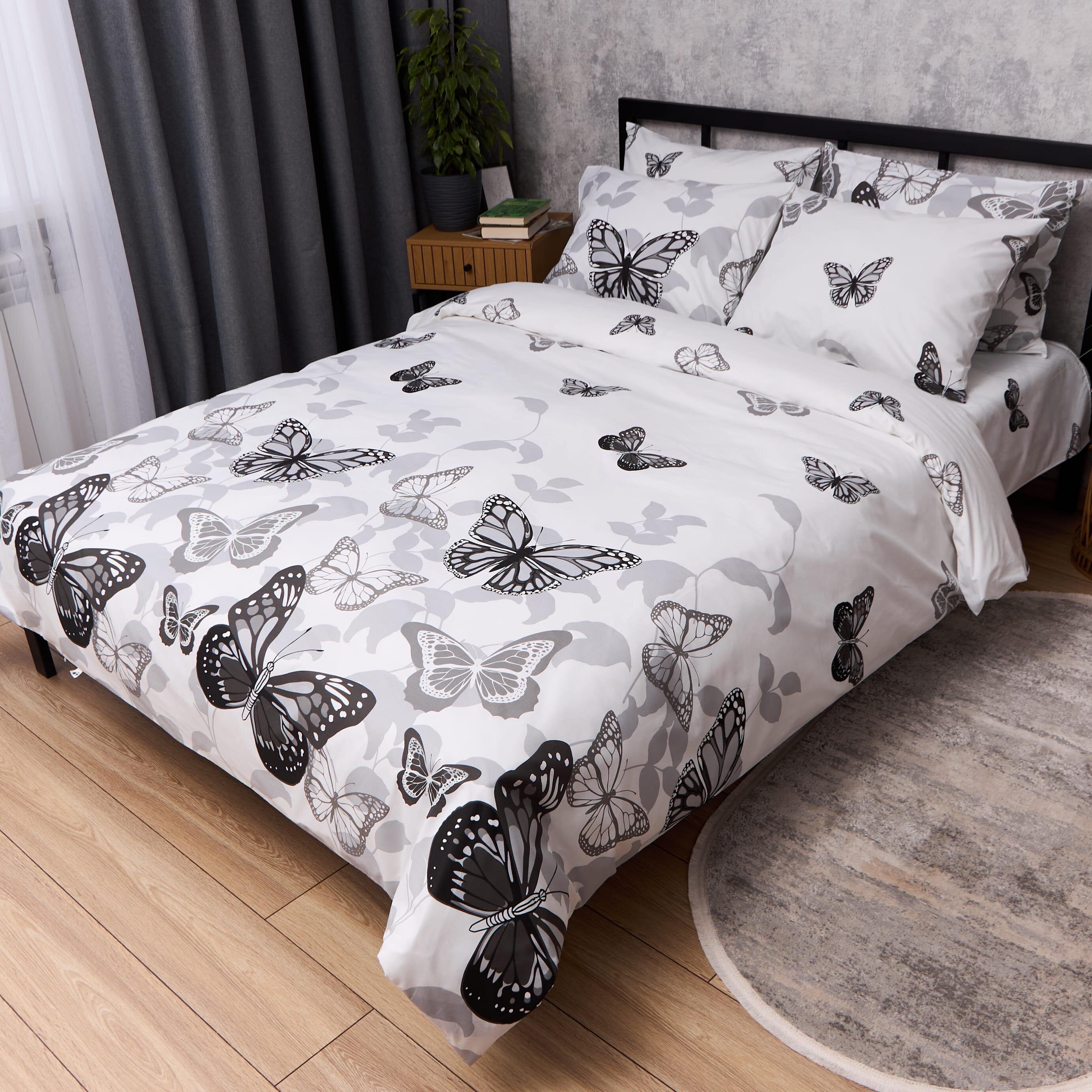 Комплект постельного белья Moon&Star Ranforce Elite Silver Butterflies семейный 143х210 см 2 шт. наволочки 2 шт. (MS-820016617)