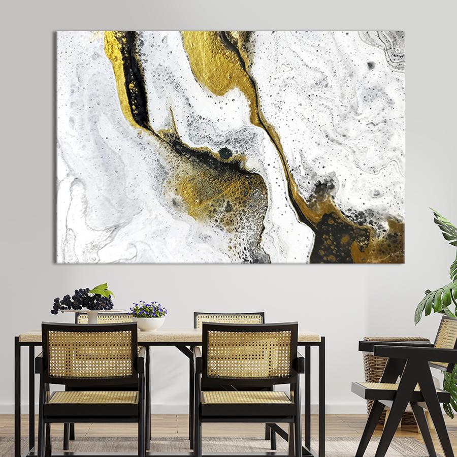 Настенный декор картина на холсте для интерьера Белый мрамор и золото 80x54 см (31-1)