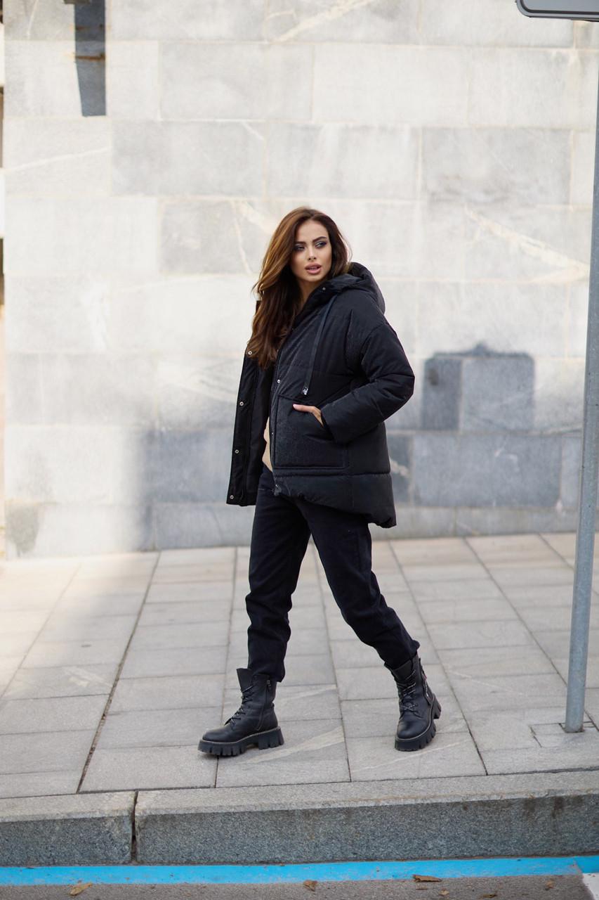 Куртка зимняя принт соты Seventeen S-M Черный - фото 8