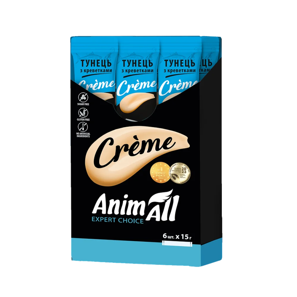 Ласощі для котів AnimAll Сrème зі смаком тунця з креветками 6х15 г (176403)