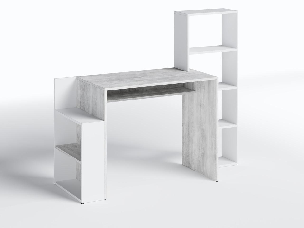 Письменный стол с полками 144x121,4x50 см Белый/Бетон (ST-0025)