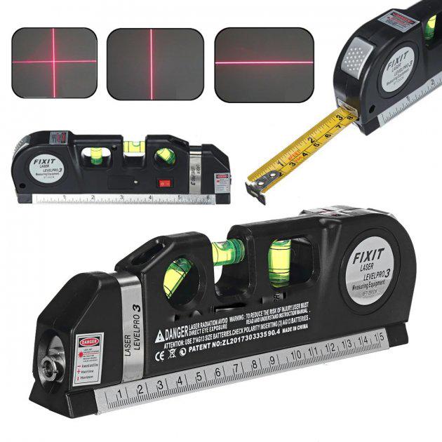 Рівень лазерний Fixit Laser Level Pro 3 із вбудованою рулеткою 2,5 м (UROVEN 7124) - фото 7