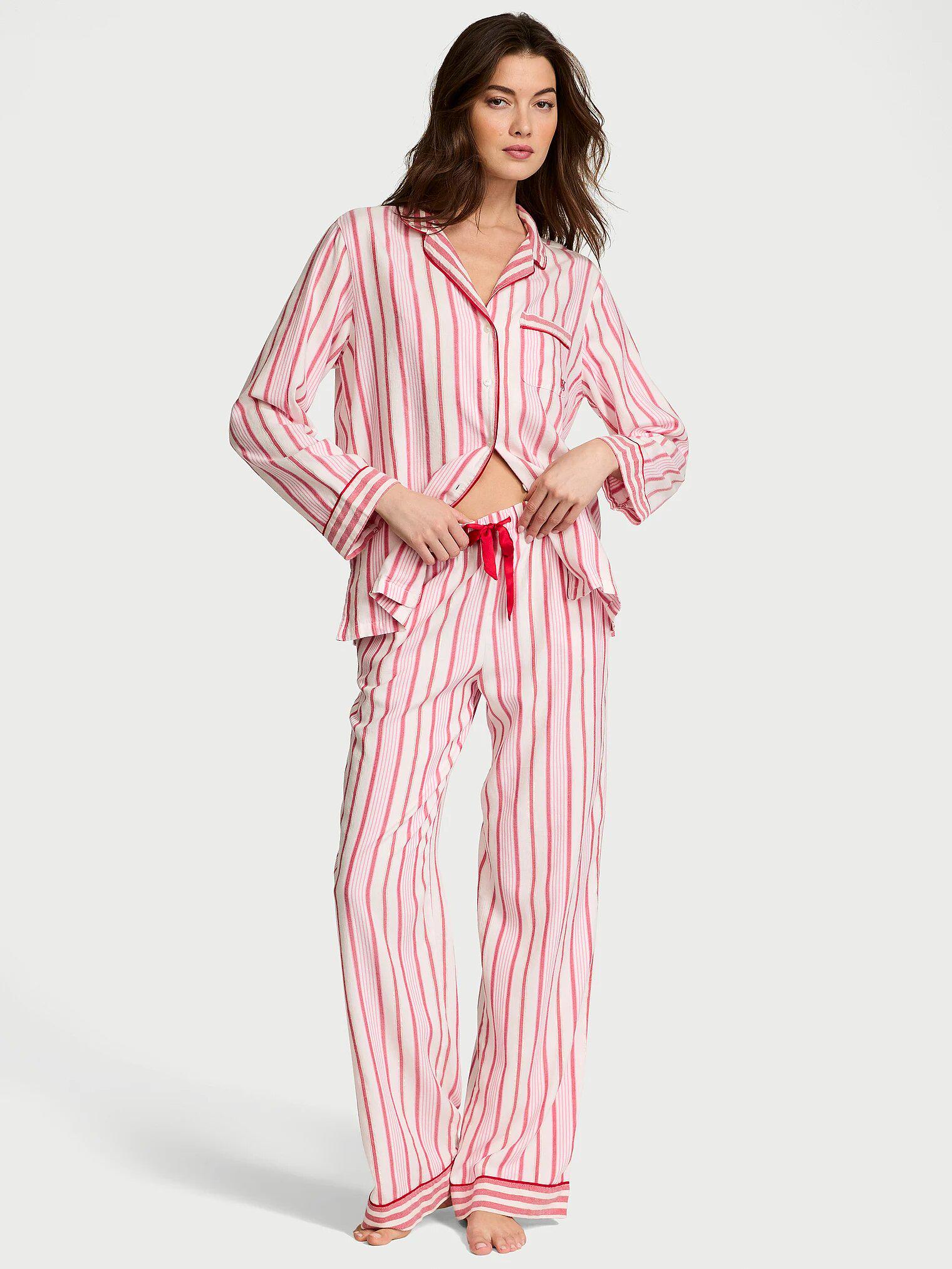 Пижама фланелевая Victoriaʼs Secret Flannel Long Pajama Set S Long Розовый (VS-027)