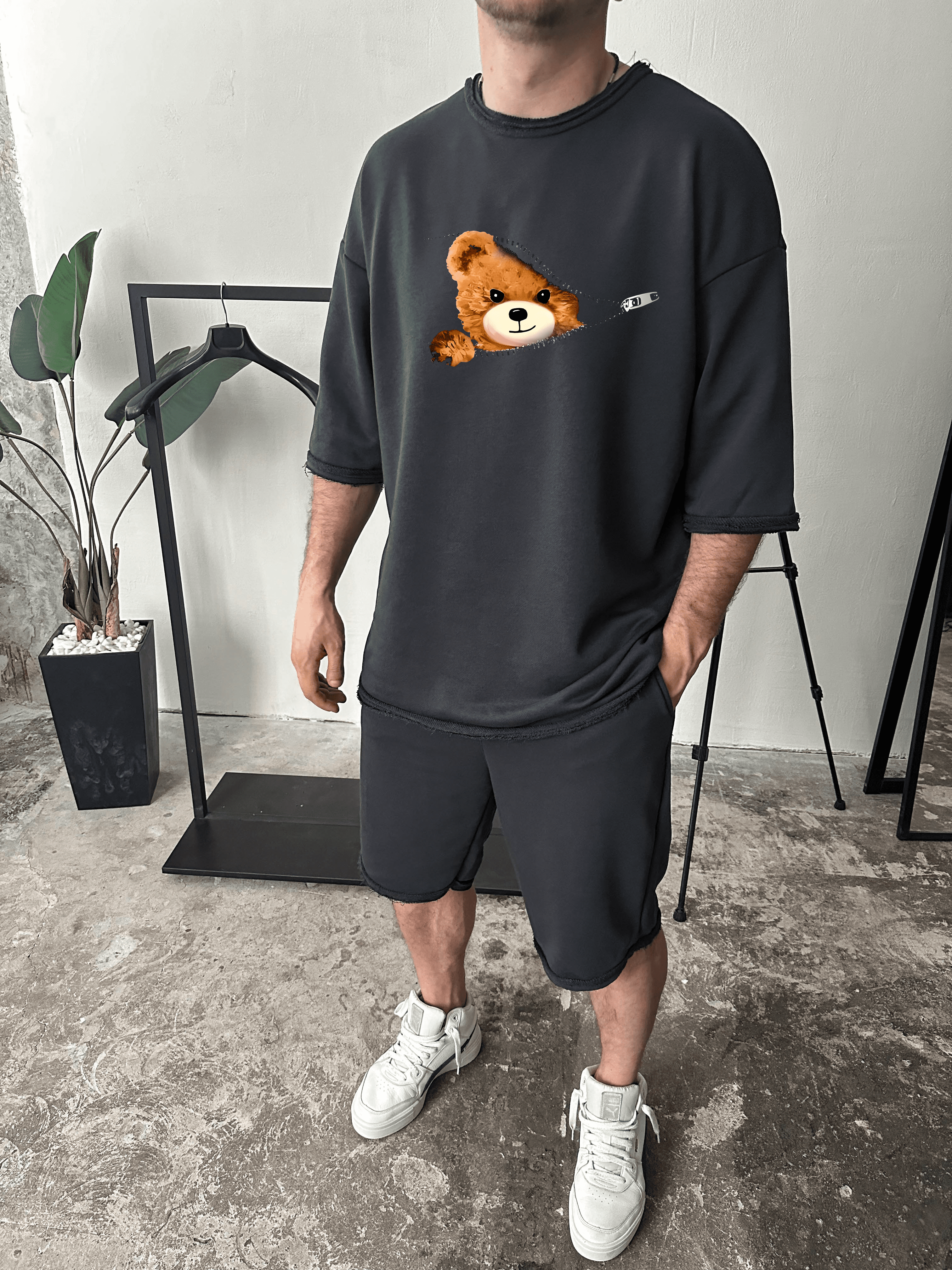 Комплект чоловічий 53-025 ДТФ-петля футболка/шорти M Сірий Комплект чоловічий 53-025 ДТФ-петля футболка/шорти M Сірий