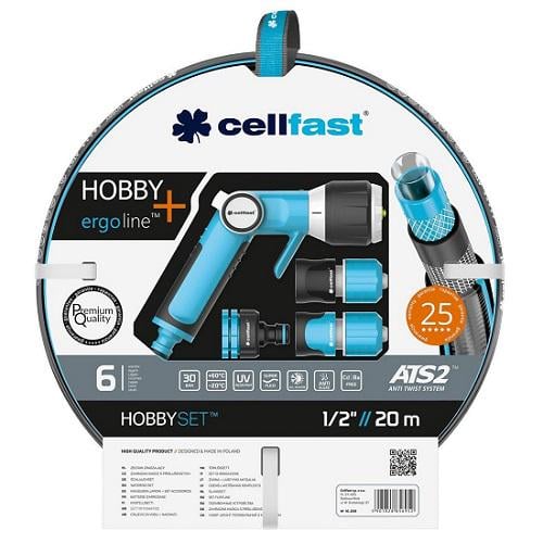 Набір для поливу Cellfast HOBBY ATS2 шланг 1/2" 20 м/30 бар 6 шарів зрошувач Чорний (16-209)