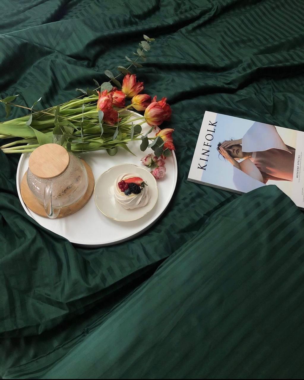 Простынь на резинке Текстилія страйп-сатин 140х200 см Зеленый (01022011) - фото 2 Простынь на резинке Текстилія страйп-сатин 140х200 см Зеленый (01022011) - фото 2