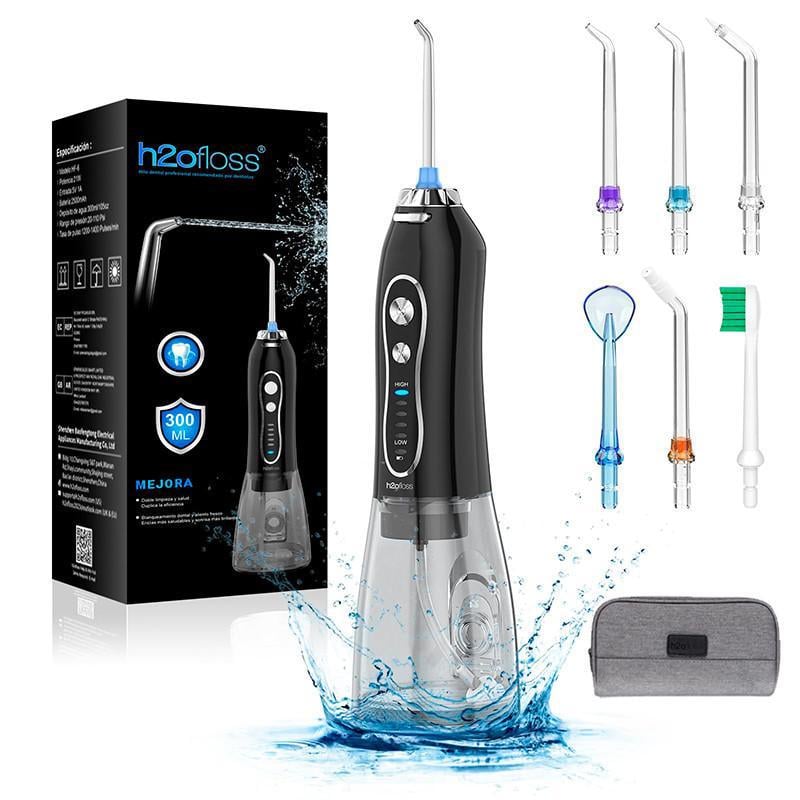 Ирригатор для чистки зубов портативный H2Ofloss HF-6 для брекетов и носа с 8 насадками/сумкой (H2OFloss)
