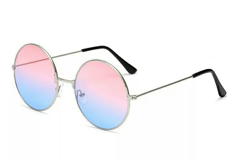 Очки круглые тишейды с цветной линзой с градиентом Розово-синий в серебре