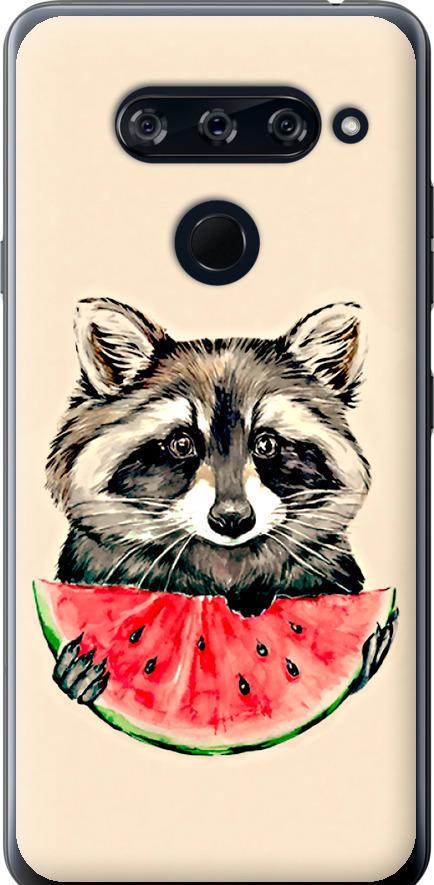 Чехол на LG V40 ThinQ Енотик с арбузом (4605t-1577-42517)