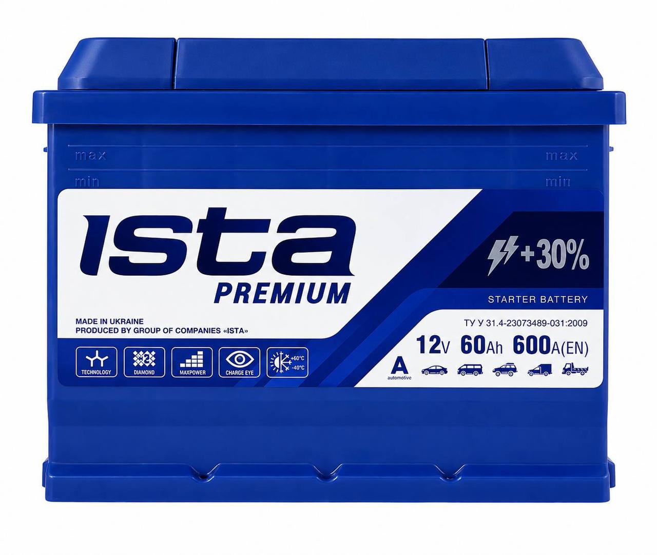 Акумулятор автомобільний Ista Premium 60 Ah 600A L+ 12V (3176404263) Акумулятор автомобільний Ista Premium 60 Ah 600A L+ 12V (3176404263)
