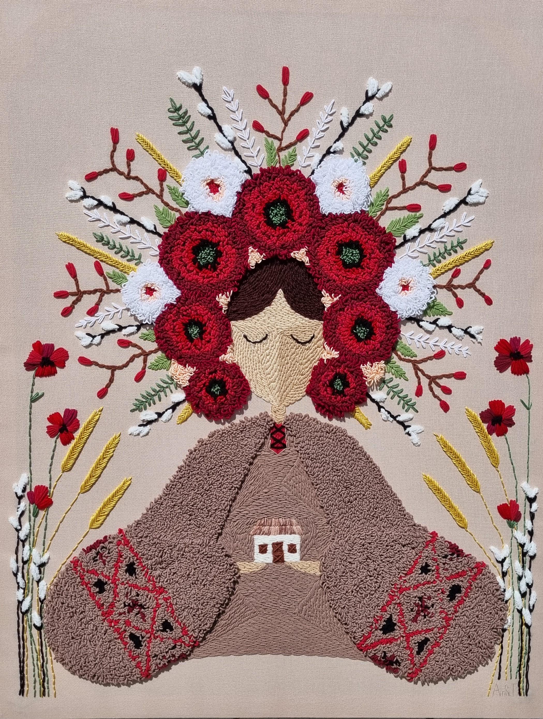 Картина ручной работы авторская Берегиня ковровая вышивка 90х70 см Картина ручной работы авторская Берегиня ковровая вышивка 90х70 см