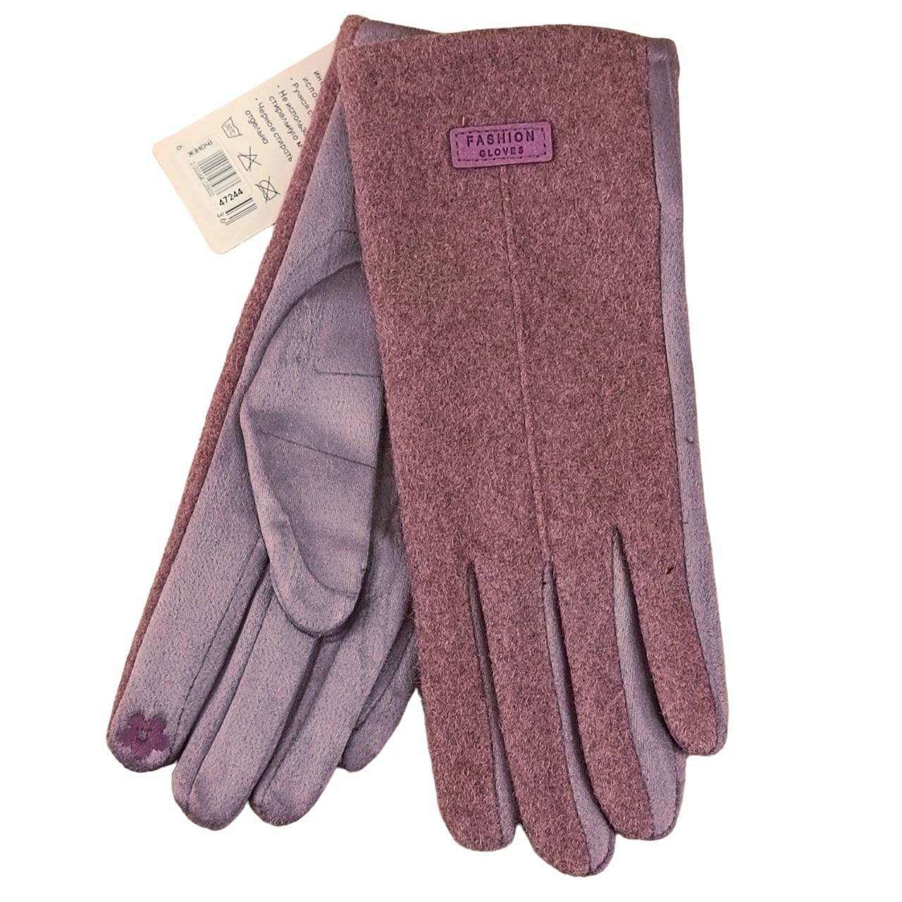 Перчатки женские сенсорные драп/ткань с нашивкой S-L Розовый (47244)