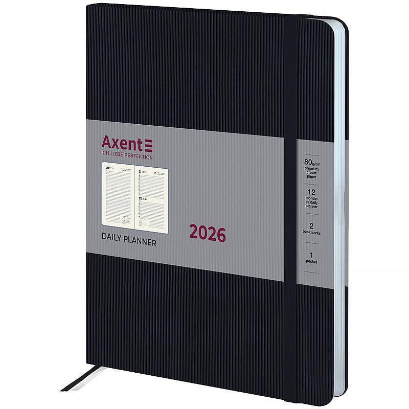 Дневник датированный 2026 Axent Grand Lines 195х255 мм 336 стр. Черный (8831-26-01-A)