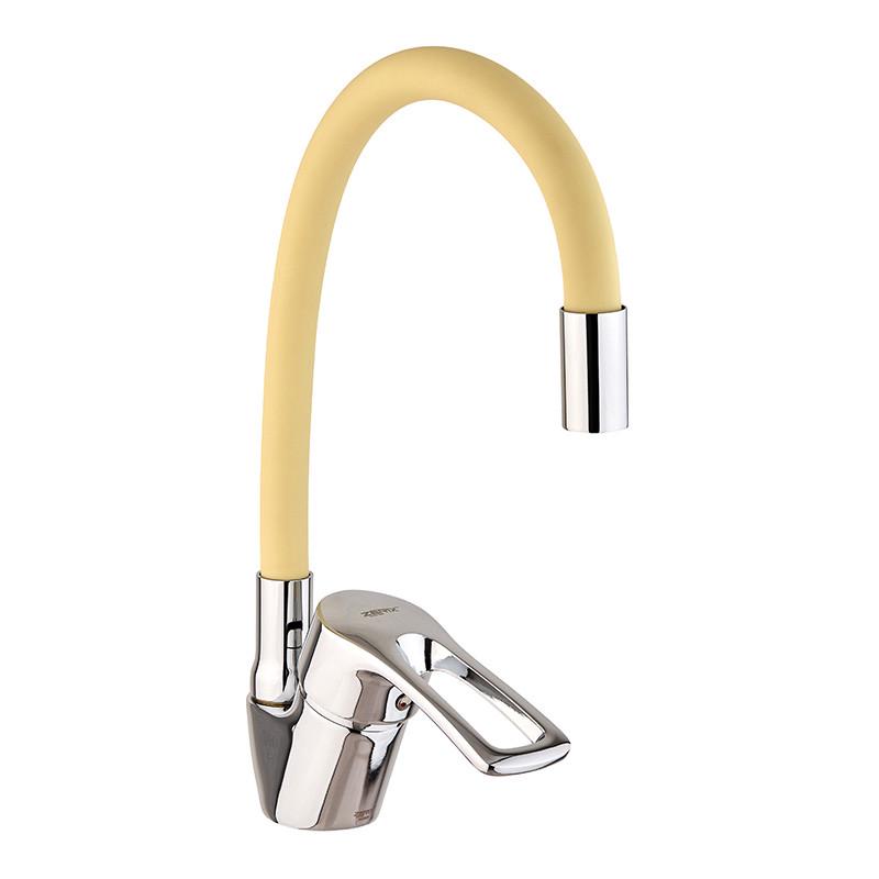 Смеситель для кухни Zerix YUB 181 Reflector с силиконовым изливом Ivory (ZX4976)