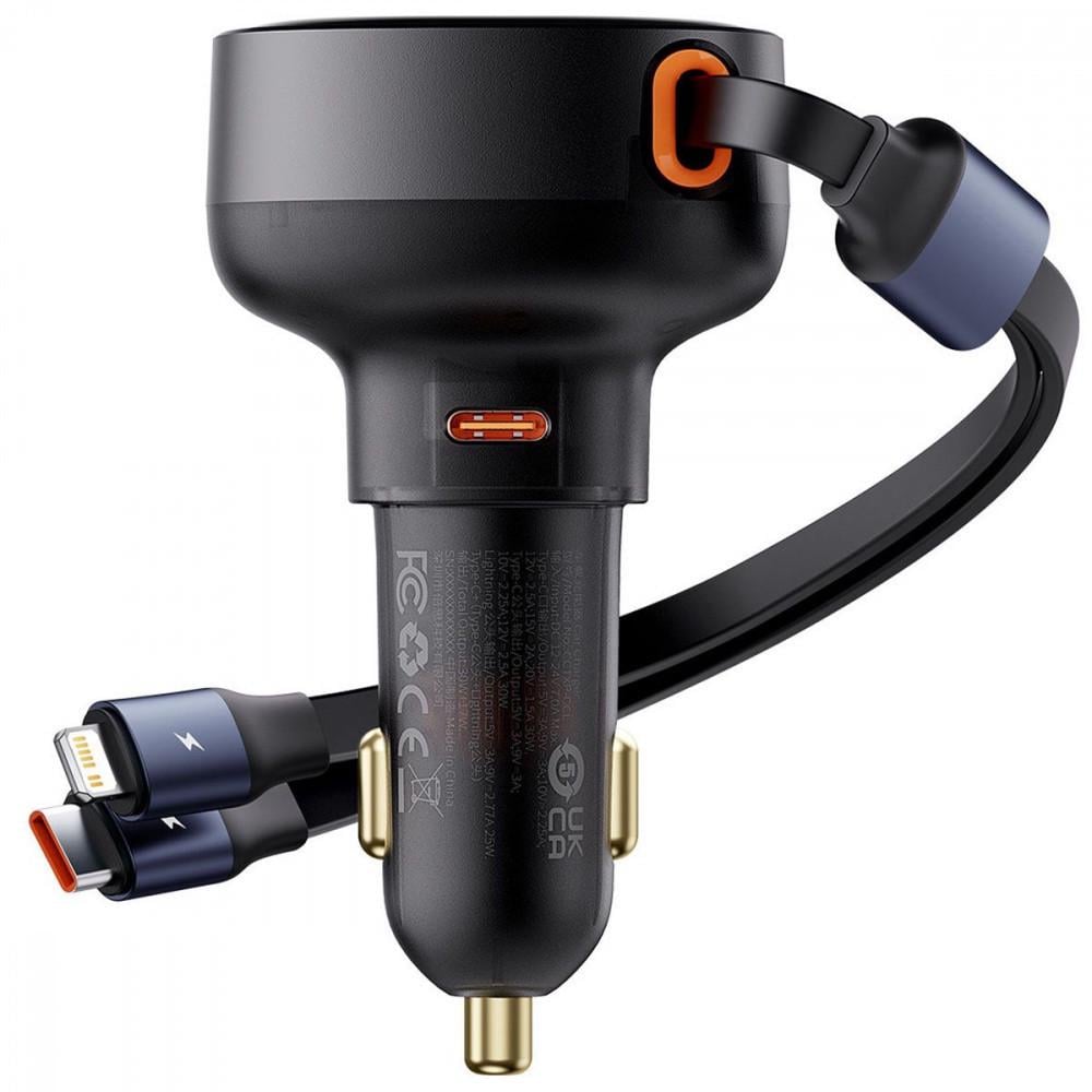 Зарядний пристрій автомобільний BASEUS Enjoyment Pro Car Charger Type-C та Retractable C&iP Cable C00057802111-00 60W Black