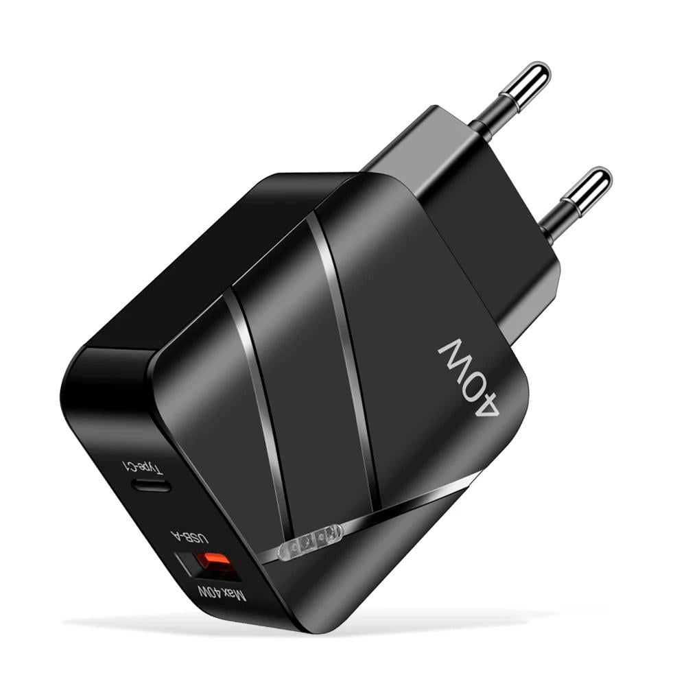 Зарядний пристрій для телефону 40W 1 USB A/1 USB Type-C швидка зарядка PD+QC3.0 (653-2222-2)