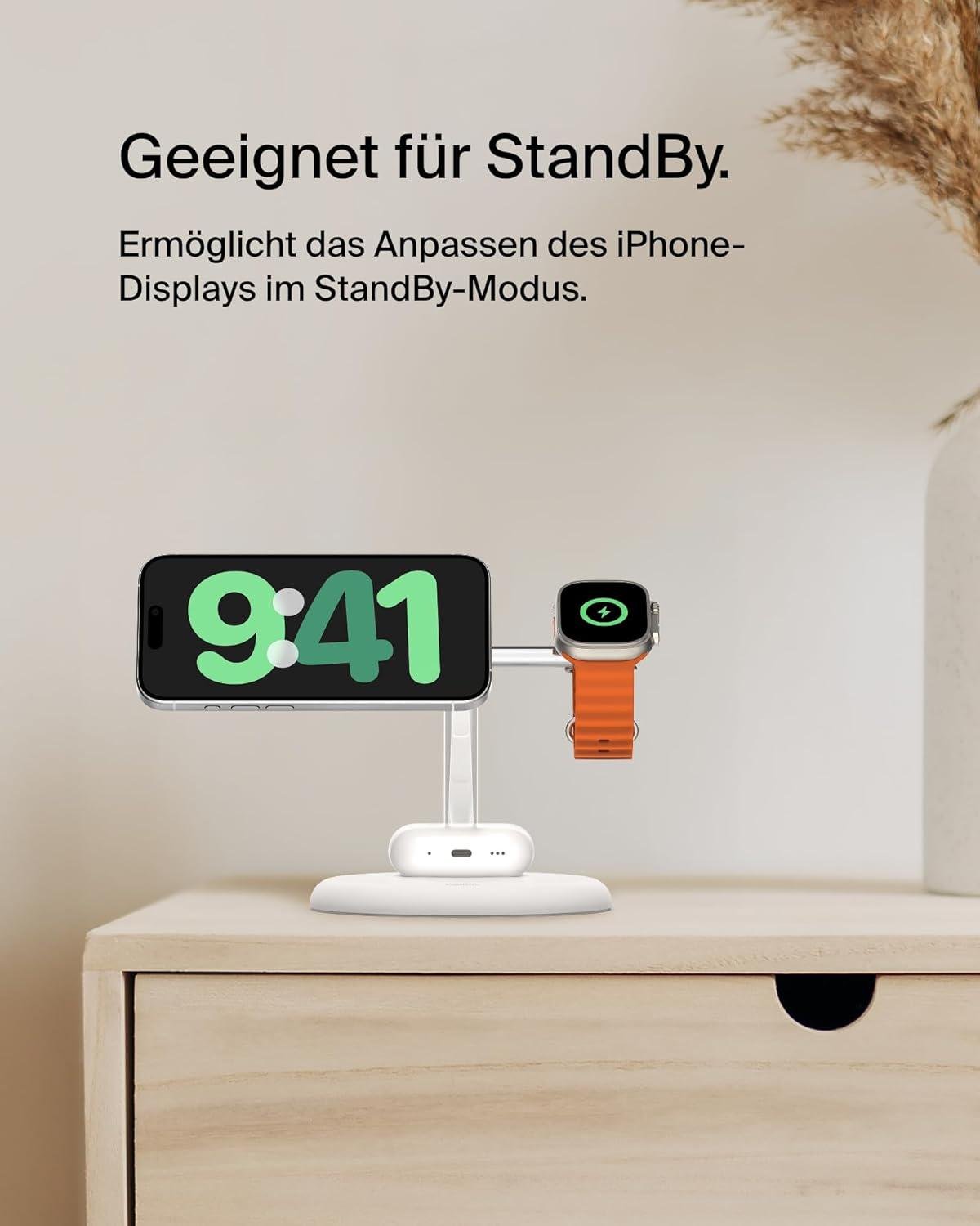 Зарядное устройство беспроводное Belkin 3в1 Magnetic Qi2 15 Вт Белый (WIZ023VFWH) - фото 7 Зарядное устройство беспроводное Belkin 3в1 Magnetic Qi2 15 Вт Белый (WIZ023VFWH) - фото 7