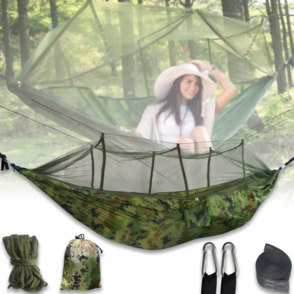 Гамак туристический с москитной сеткой и карманом 260х140 см Зеленый (GMSK-01) - фото 3