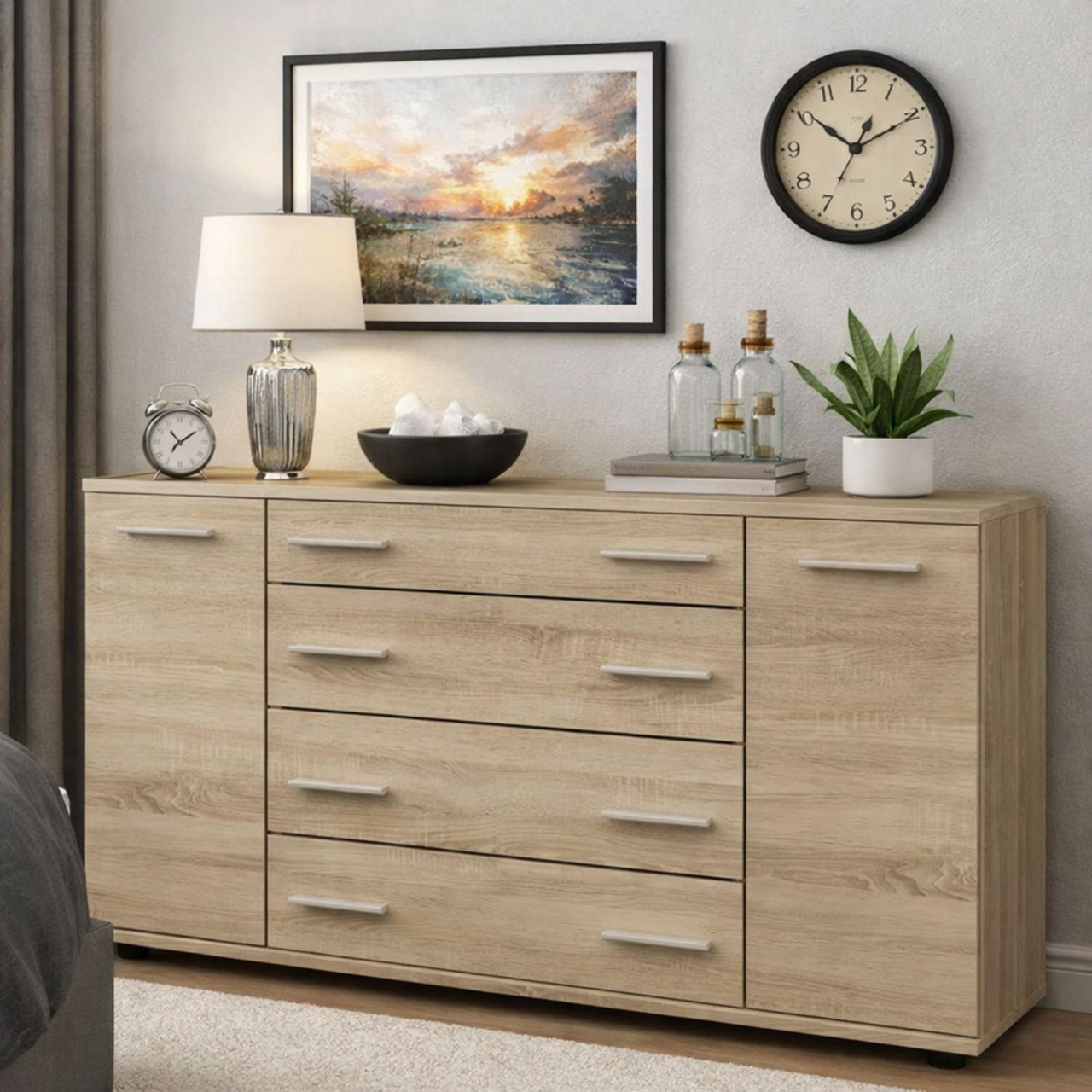 Комод широкий 4 ящика и 2 дверцы Дуб сонома (31273165)