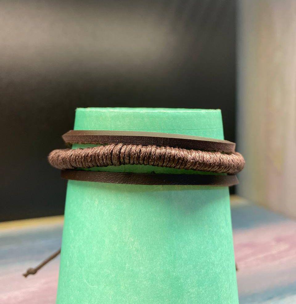 Браслет из экокожи PG06123 на завязке 6 см Коричневый (14244817)