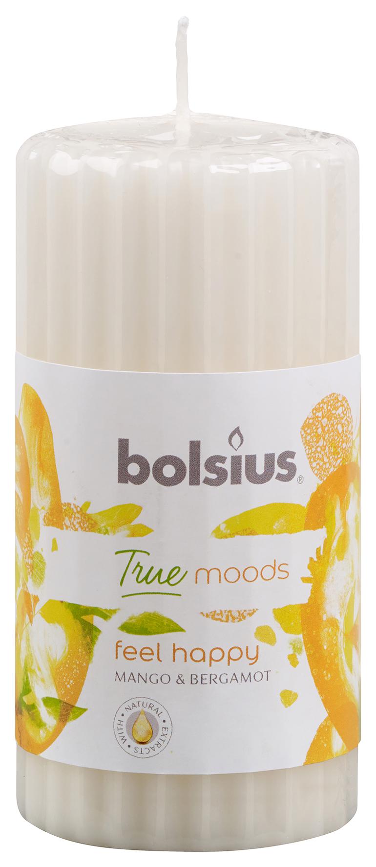 Свеча ароматическая Bolsius True Moods Feel Happy столбик ребристая 120х58 мм Манго и Бергамот (BOL-266712)
