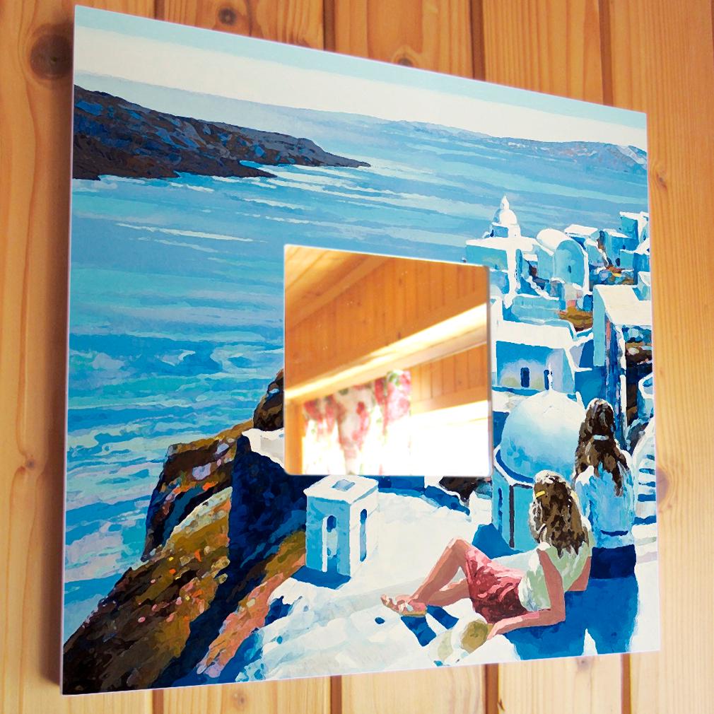 Зеркало декоративное Город Санторини Греция 260х260 мм (M00251)