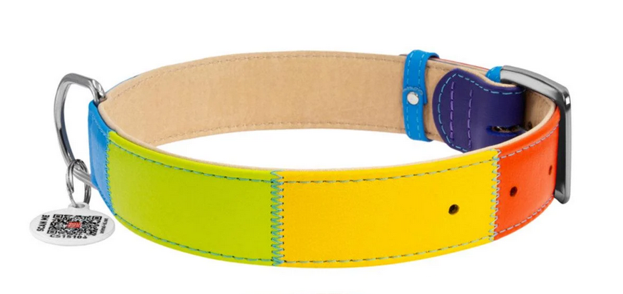 Ошейник для собак кожаный WAUDOG Design с QR паспортом Радуга L 25 мм 38-49 см (Collar3921)