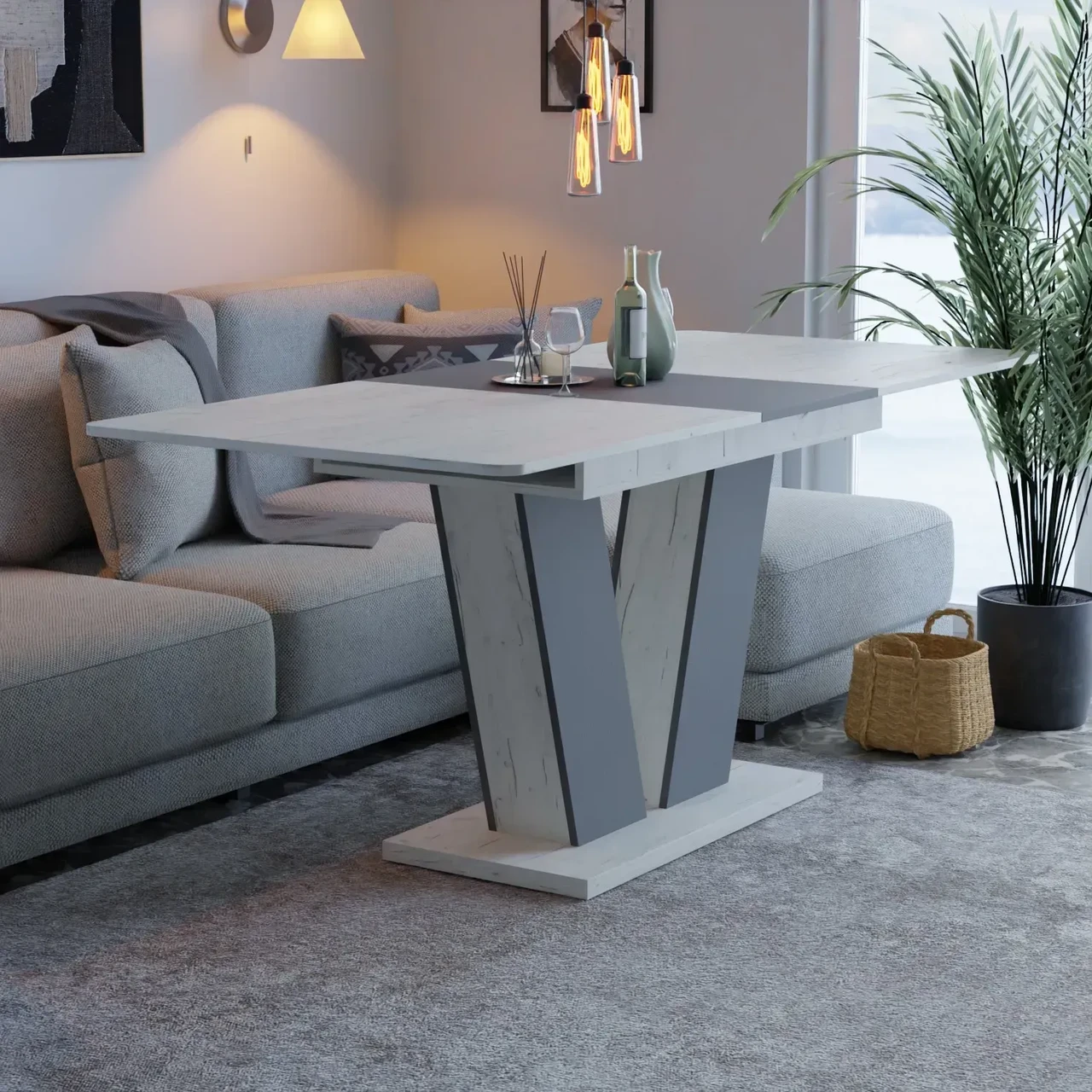 Обідній стіл розсувний Neman Den 180/140х80х78,4 см Дуб крафт білий/Графіт (558830) - фото 4