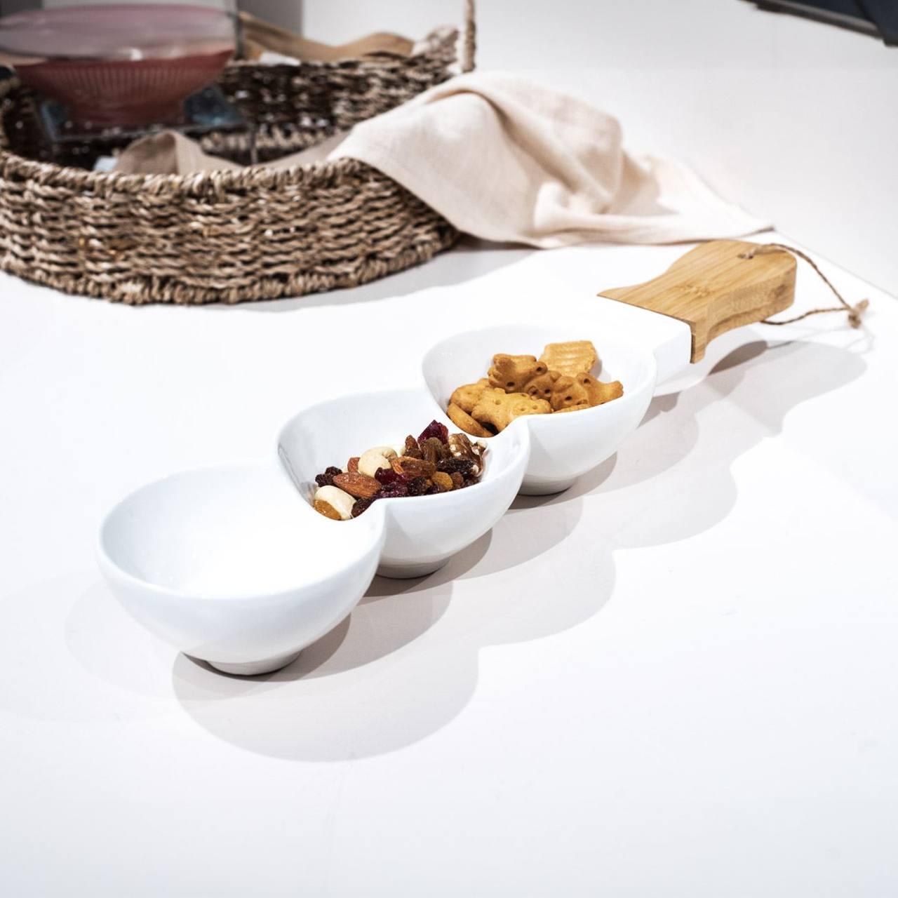 Набор менажниц керамических с деревянной ручкой 40x9,6x5,3 см 3 шт. (25918163) - фото 2 Набор менажниц керамических с деревянной ручкой 40x9,6x5,3 см 3 шт. (25918163) - фото 2