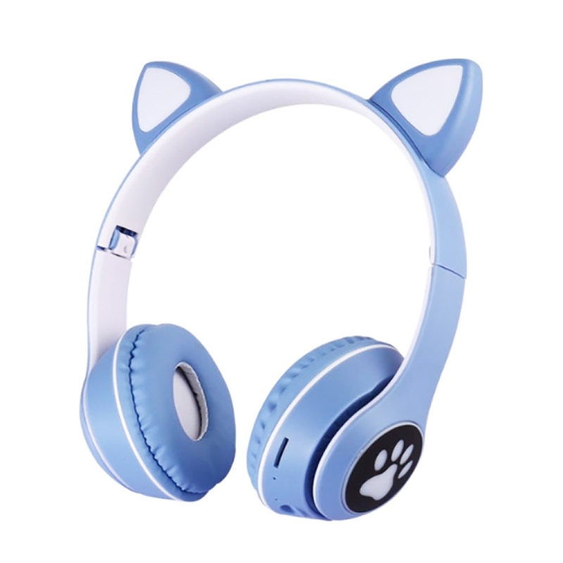 Наушники беспроводные CAT MZ-023 Кошачьи ушки RGB подсветка Bluetooth Blue-white (tf6813)