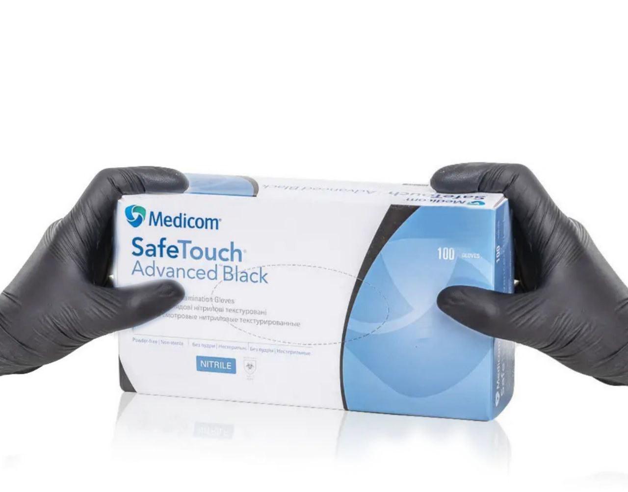 Перчатки нитриловые одноразовые Medicom SafeTouch Advanced без пудры текстурированные L 100 шт. 3,3 г Черный - фото 2