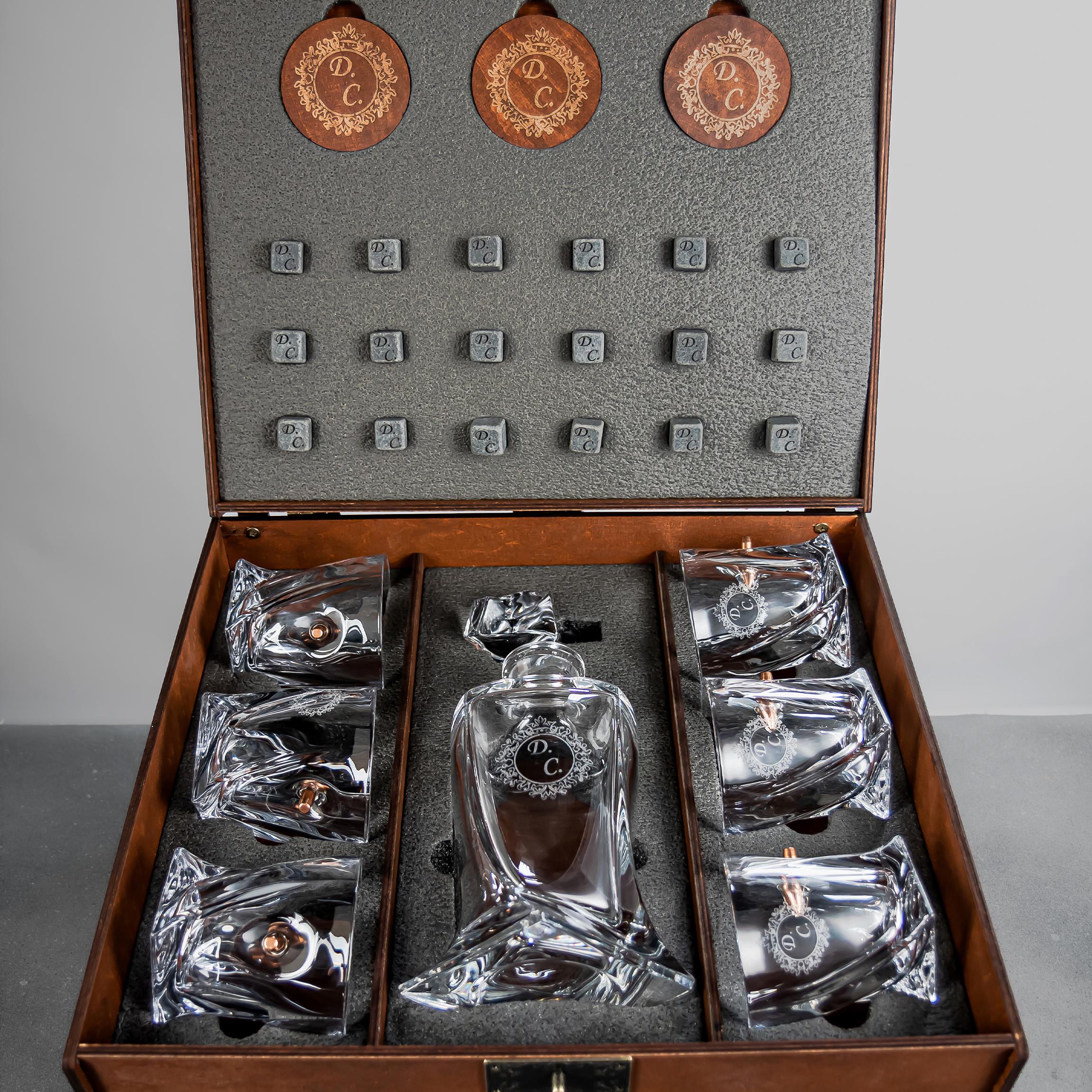 Подарочный набор Leo 7 с хрустальным графином и хрустальными стаканами VSKLO с настоящими пулями