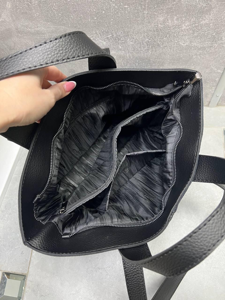 Сумка красивая женская на плечо замш большая экокожа вмещает А4 Черный - фото 4