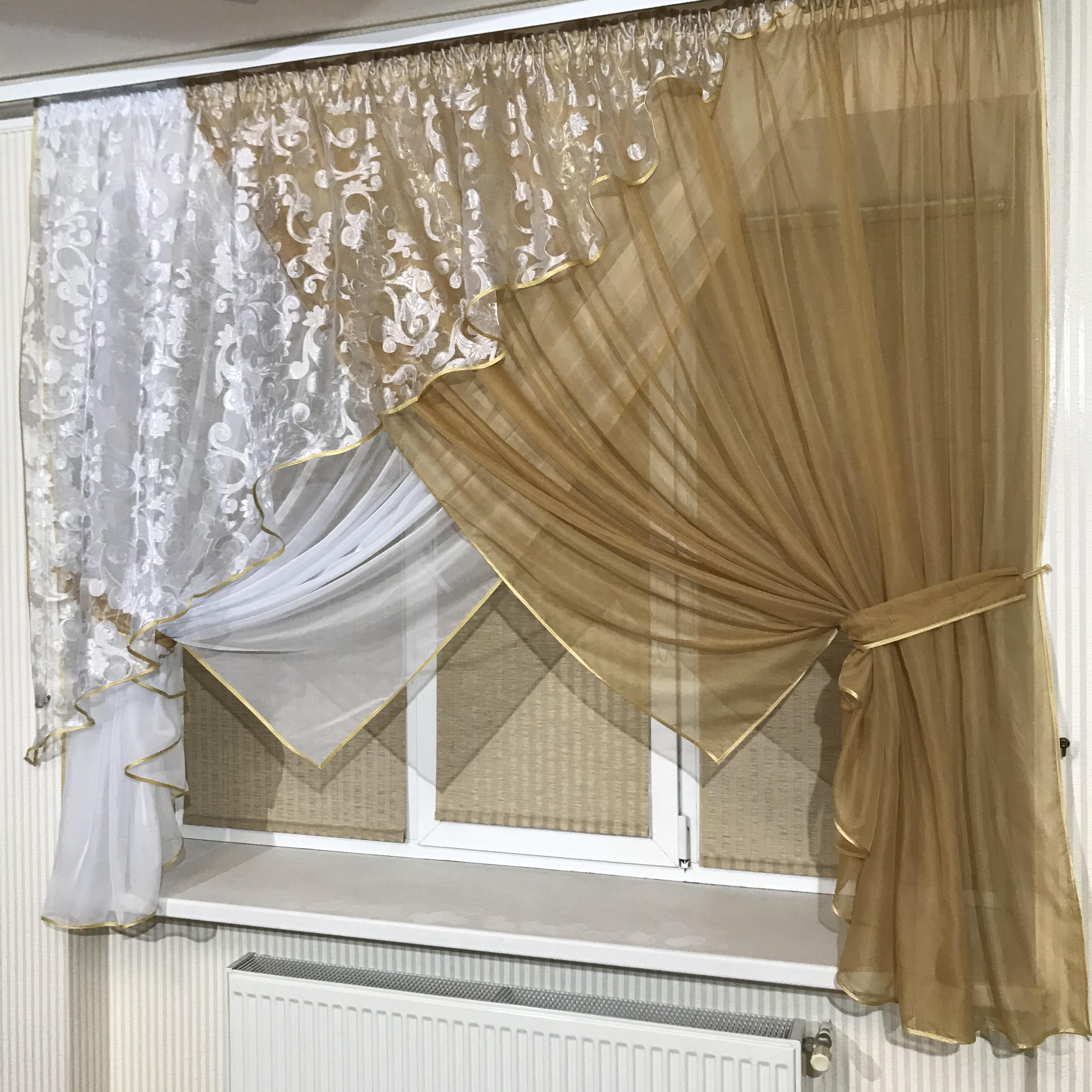 Фіранка на кухню TG Home №362 Вензель Карамельний - фото 2 Фіранка на кухню TG Home №362 Вензель Карамельний - фото 2