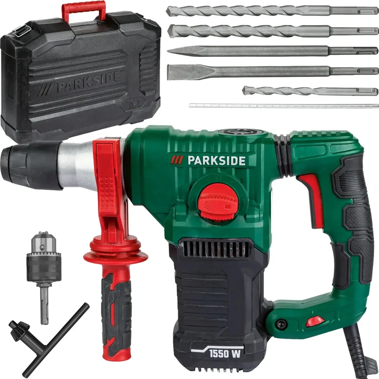 Перфоратор PARKSIDE PBH 1550 C1 SDS-Plus ударная дрель 1550 Вт с зубилом и набором сверл (mx9636)