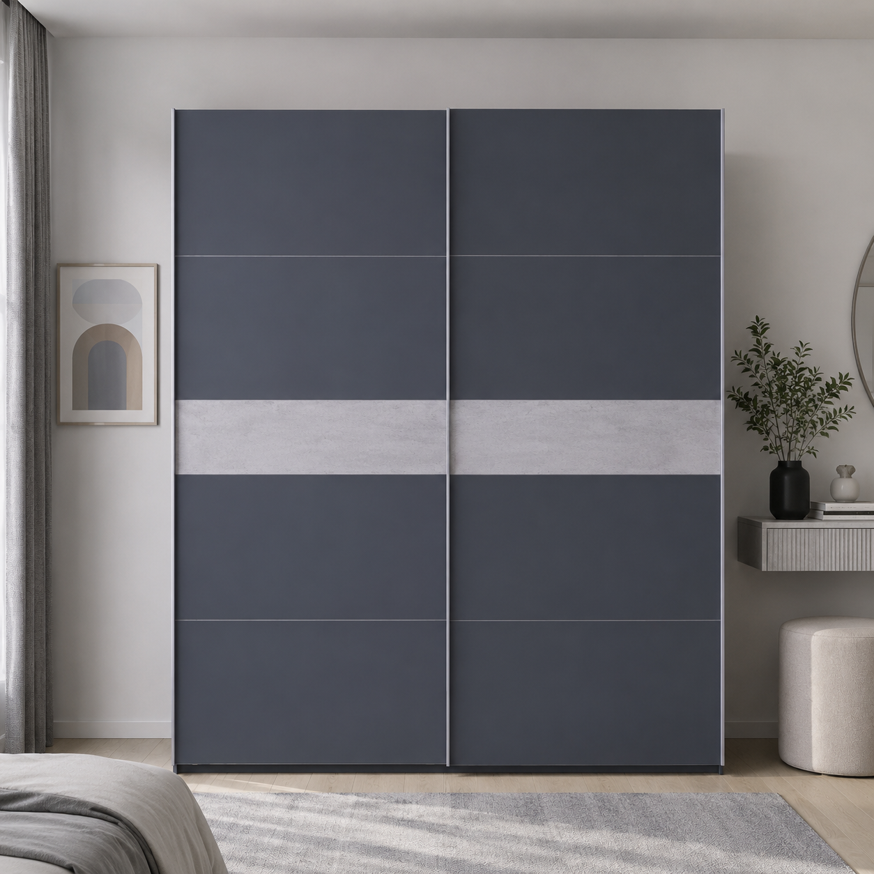 Шкаф купе Doros G-Caiser 2 ДСП/5 частей 220х60х240 см Антрацит/Антрацит вставка Бетон (42005419 DRS-012251)