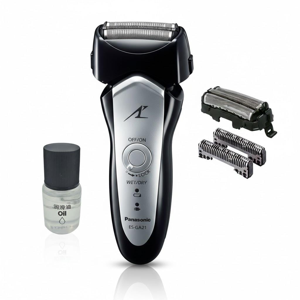 Електробритва Panasonic ES-GA21-S820-AS3 з додатковим комплектом із леза та сіточки WES-9013Y і олією WES-8196X-7911 (32436847)