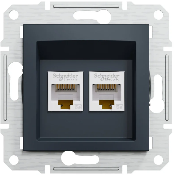 Розетка подвійна комп'ютерна Schneider Asfora RJ-45 Антрацит (27688409)