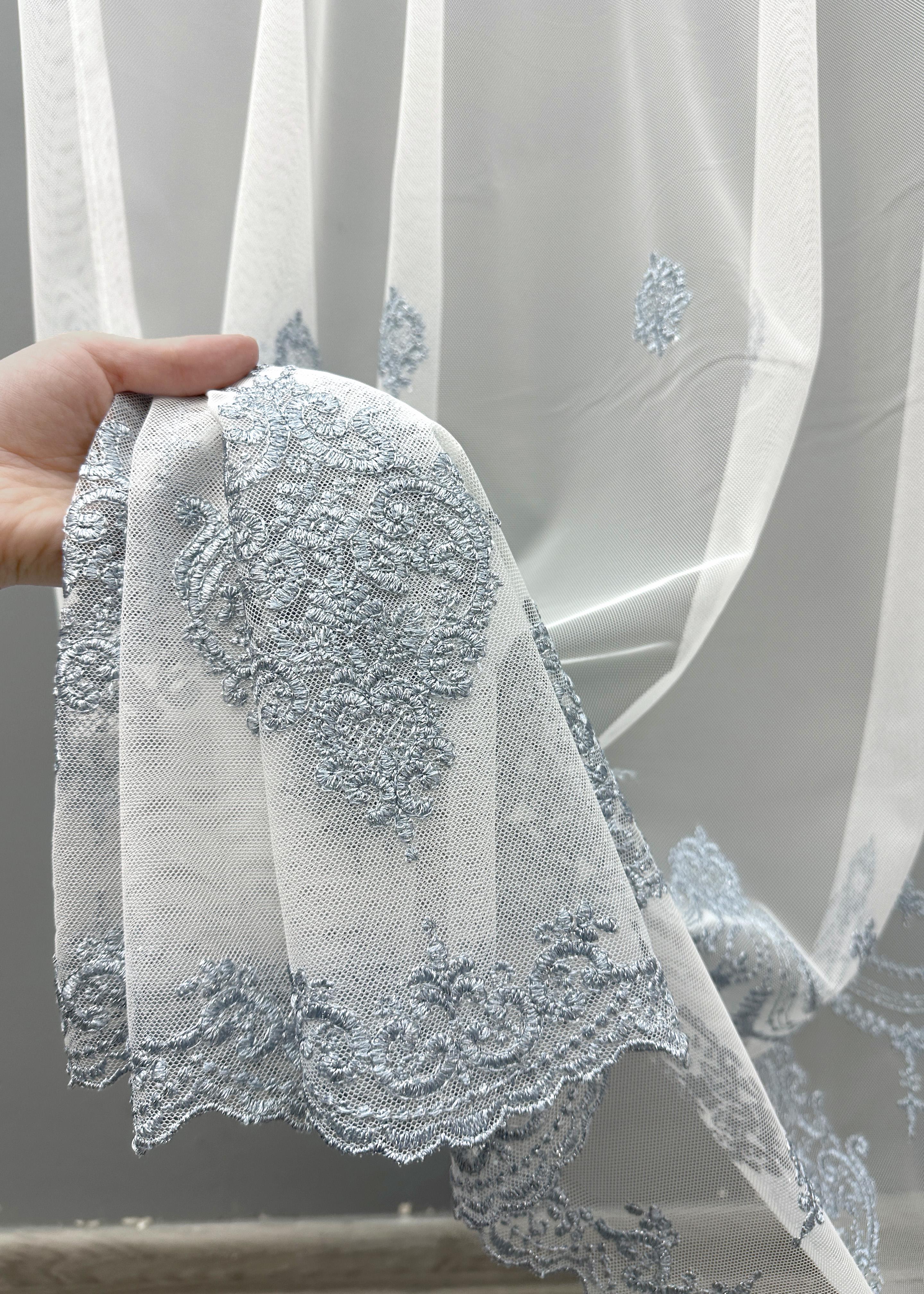 Тюль VR-Textil 1657т Грек-сітка з вишивкою та люрексом 300х270 см Молочний/Сіро-блакитний (42-0661) - фото 4