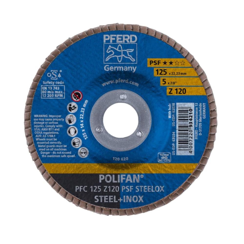 Круг шліфувальний пелюстковий PFERD PFС 125 Z120 PSF STEELOX для обробки нержавіючої сталі (67769125)