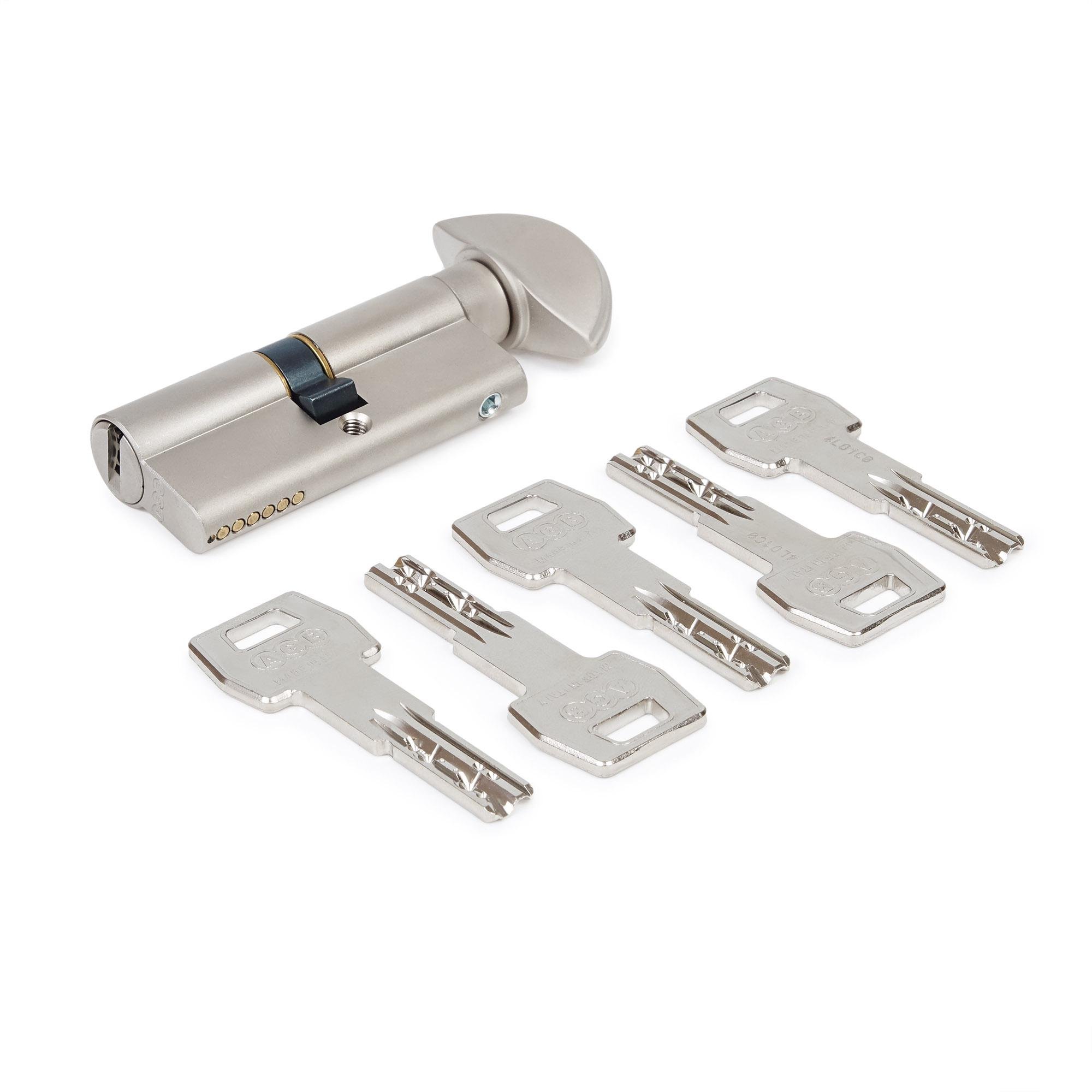 Цилиндр AGB SCUDO 5000 PS 80 мм 40/40Т ключ/тумблер Никель матовый (СА2016.35.35) - фото 1