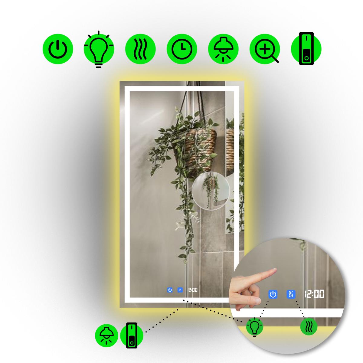 Зеркало с LED подсветкой Karnet с двумя сенсорами/часами и механическим включателем 60x80 см (Karnet/600x800/5191-25/21/1)