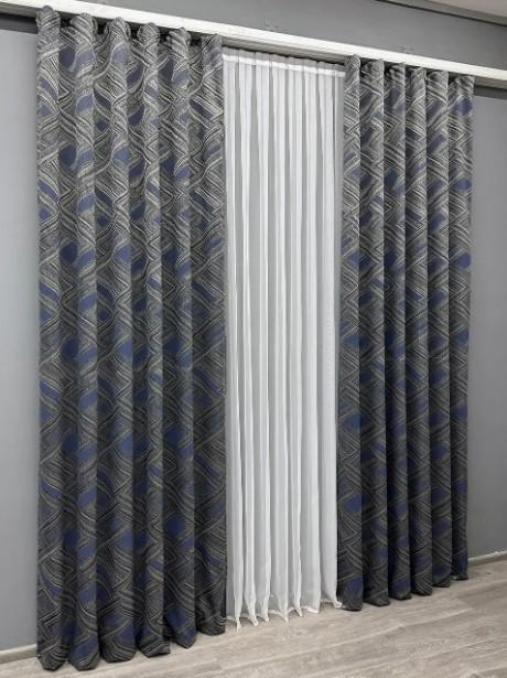 Штори Mystery жакард 1,5х2,9 м 2 шт. Сірий/Темно-синій (1627ш) - фото 5 Штори Mystery жакард 1,5х2,9 м 2 шт. Сірий/Темно-синій (1627ш) - фото 5