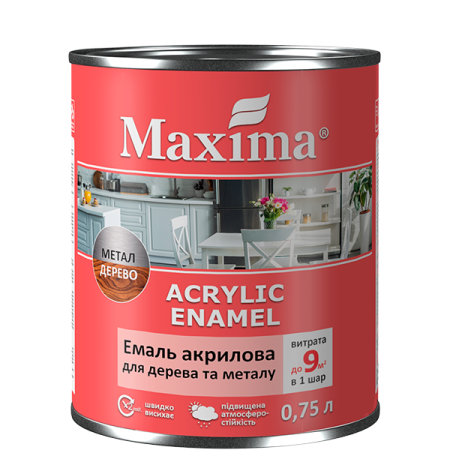 Эмаль акриловая для дерева и металла Maxima 0,75 л Пепельный шелковисто-матовый (2688155822) - фото 1