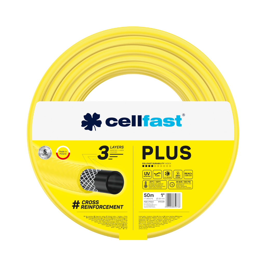Поливочный шланг Cellfast PLUS TSV 1" 50 м прочный/износостойкий/легкий и гибкий для ежедневного полива