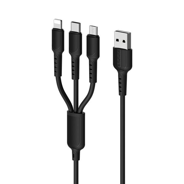 Кабель для зарядки Borofone BX16 3в1 Lightning/Type-c/Micro-USB 1 м Чорний (1010724-Black)