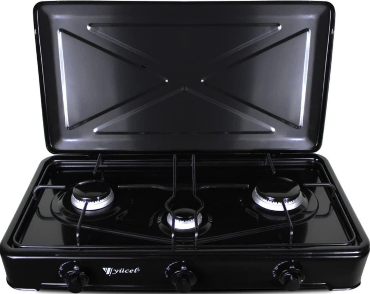 Газова плита Yucel Black трикомфорочна/балон 5 л/редуктор зі шлангом/пальник (5988-3)
