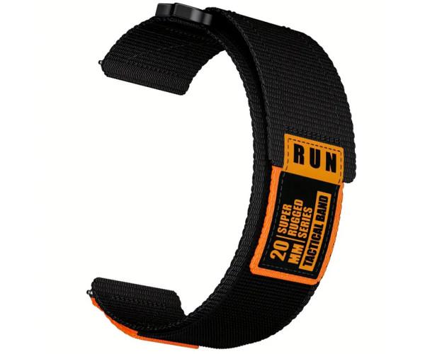 Ремешок Nylon Run для смарт-часов Garmin Forerunner 570 42 мм с универсальным креплением 20 мм Оранжево-черный