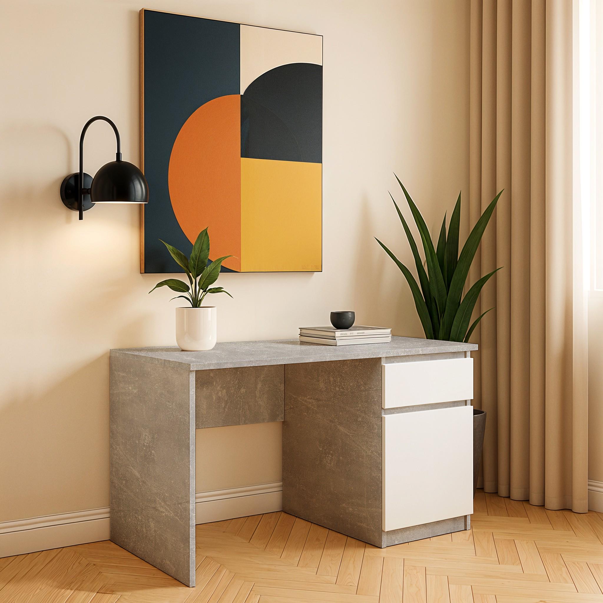 Письменный стол без ручек Light 1250х530х750 мм Бетон/Белый