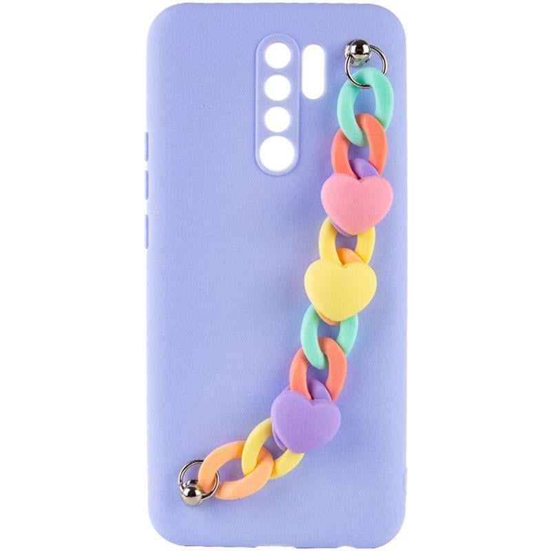 Чехол Chained Heart c подвесной цепочкой для Xiaomi Redmi 9 Lilac Blue - фото 1